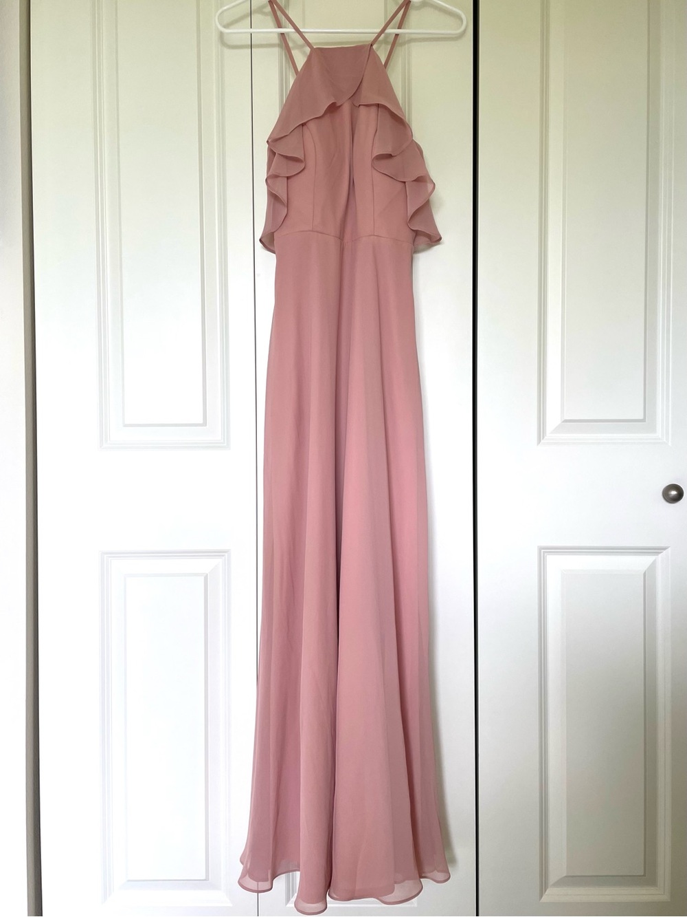 Birdy Grey Jules Dress Chiffon Rose Quartz Ruffles Bridesmaid Size Small